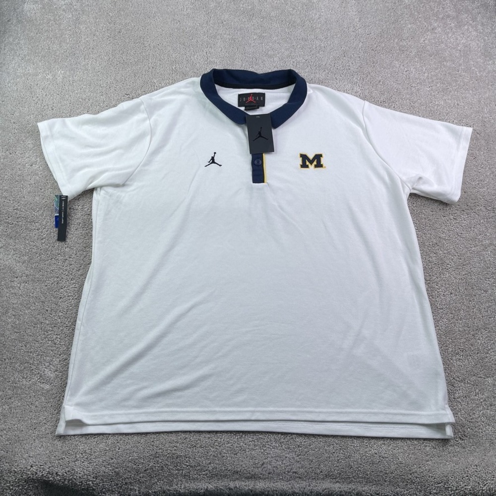 NEW Michigan Wolverines Polo Shirt Mens 2XL XXL White Jordan Loose Fit Golf NWT